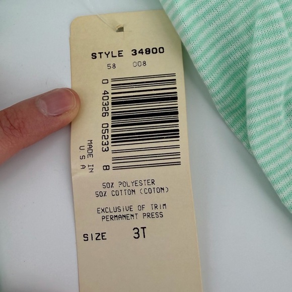 Vintage 80s 90s Health-Tex Little Girl Green White Striped Dress, NWT, Girls 3T - Picture 6 of 6